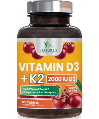 Vitamin D3 + K2 Supplement 2 in 1 Formula with MK-7 - High Potency Vitamin D & Vitamin K2 MK7 Complex - Heart Health Support Bone Teeth & Immune Support Non-GMO - 120 Chewable Tablets 120 Count (Pack of 1) - Buy Online on GoSupps.com