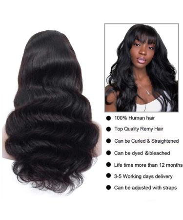 Body Wave Wigs with Bangs - Virgin Brazilian Human Hair - 180% Density None Lace Front Wig for Black Women - Glueless Machine Made (18 inch) - Buy Online on GoSupps.com