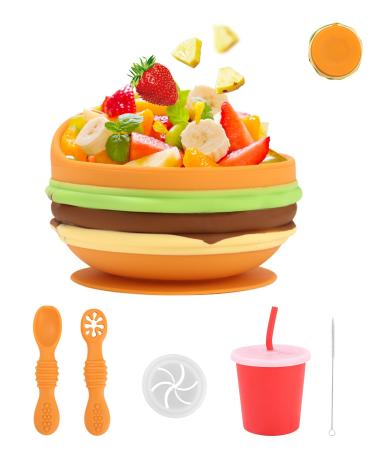 SOBEAU 5 Pieces Silicone Baby Bowls with Suction Cup Children's Bowl Baby Porridge Bowl Silicone Bowls BPA Free Eating Cutlery Sets