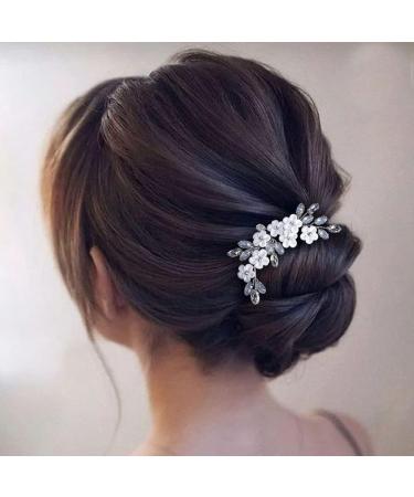 Relandy Flower Bride Wedding Hair Pin Crystal Silver Headpiece Rhinestone Bridal Hair Accessories for Women and Girls - Buy Online on GoSupps.com