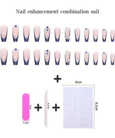 24pcs Long Coffin False Nails French Tip Glitter Blue Stick on Nails Press on Nails with Butterfly Removable Glue-on Nails Full Cover Fake Nails Women Girls Nail Art Accessories 0267Y32 - Buy Online on GoSupps.com