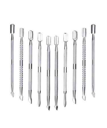 10Pcs Cuticle Pusher Remover and Cutter, Creatiee Double Ended Stainless Steel Cuticle Cleaner Nail Gel Polish Removal, Manicure Pedicure Nail Tools for Fingernails Toenails - Professional & Durable