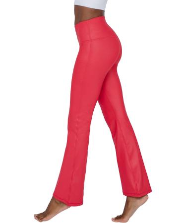 90 Degree By Reflex Faux Leather Flared Leg Yoga Pants - Squat Proof Interlink Leggings in Scorpio Red | Stylish & Comfortable Activewear for All | International Shipping Available - Buy Online on GoSupps.com
