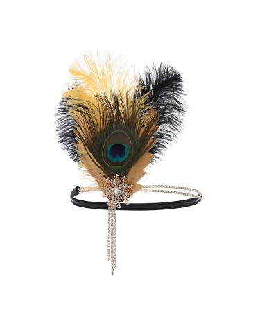 IYOU 1920s Gatsby Headband Black Peacock Feather Flapper Headpiece Rhinestone Vintage Prom Festival Costume Hair Accessories for Women