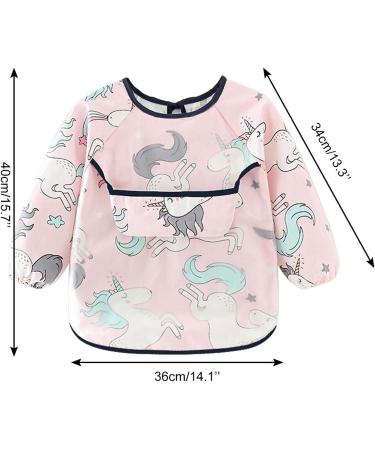 Discoball 3 Pcs Baby Bibs with Sleeves - Waterproof Unisex Feeding Bibs for Infant Toddler 6 Months to 3 Years - Pink+White - Buy Online on GoSupps.com