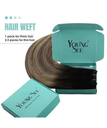 Youngsee Tressen 40cm Real Hair Balayage Weaving Extensions - Ombre Black Brown Blond 100g #1b/4/27 - Buy Online on GoSupps.com