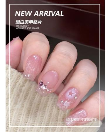 24Pcs/Set Press On Nails Medium Length Pink Star Diamond Chain False Nails Acrylic Fake Nails Full Cover Nails Tips Artificial Finger Manicure Press on nails for Women and Girls - Buy Online on GoSupps.com