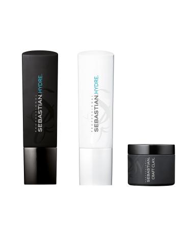 Sebastian Professional Hydre Advisory Set-Moisturizing Shampoo (250 ml) Conditioner (250 ml) & Craft Clay Texturizing hair wax (50 g)-care and styling shampoo conditioner Clay