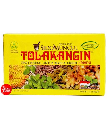 Sido Muncul Tolak Angin Herbal with Honey 12-ct, 180 Ml/ 6 fl oz (Pack of 1)