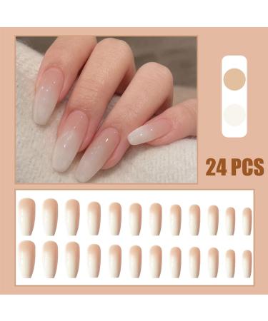 Luvadeyo 24 PCs Coffin Press on Nails - Long Acrylic Gradient Fake Nails for Women & Girls - Full Cover Cold & White Design - Buy Online on GoSupps.com