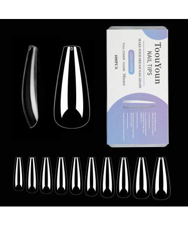 ToouYoun 400pcs Clear Press on Nails Coffin Fake Nail Tips Long Full Cover Acrylic False Nails for Women Nail Art DIY Decoration,10 Size Clear coffin nails