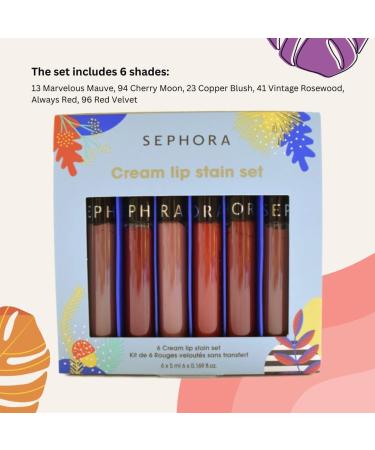 Sephora Cream Lip Stain Set: Marvelous Mauve, Cherry Moon, Copper Blush, Vintage Rosewood, Red Velvet - 6 Shades - Buy Online on GoSupps.com