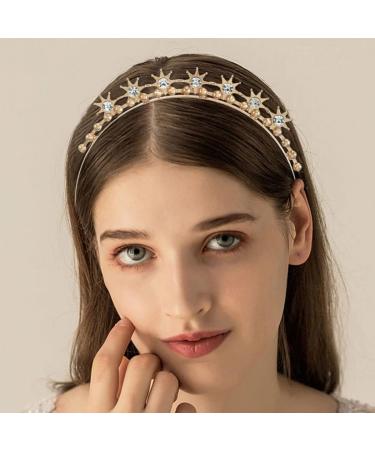 Zoestar Crystal Headband Gold Sparkly Star Headpiece Bridal Rhinestone Hair Hoop Beads Party Custom Hair Accessories for Women and Girls - Buy Online on GoSupps.com