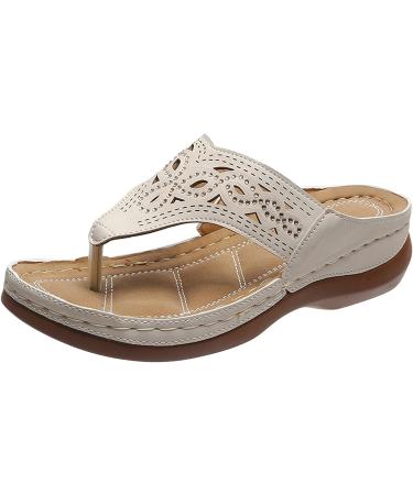NLOMOCT Women's Bohemian Low Wedge Sandals - Beige, Size 8 - Buy Online on GoSupps.com