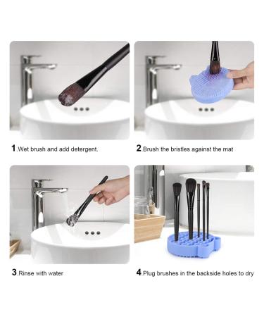 Silicone 2 in 1 Brush Cleaning Mat with Color Removal Sponge - Blue | Storage Holder, Air Dry, Instant Makeup Brushes Cleaning - Buy Online on GoSupps.com