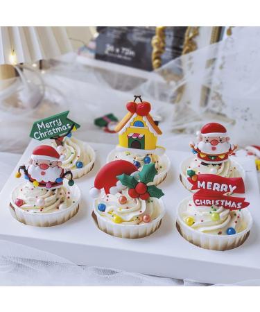 Merry Christmas Cake Topper 5pcs Christmas Cupcake Topper for Christmas Theme Party Cake Cupcake Santa Clause Xmas Tree - Buy Online on GoSupps.com
