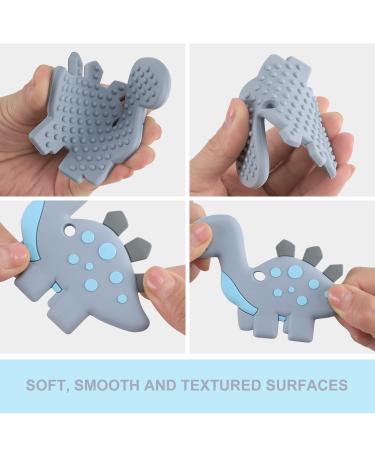Dinosaur Teething Toy Set | Baby Teether Pain Relief + Pacifier Clip Holder | 3-12 Months | Freezer Safe | Neutral Shower Gift (Grey) - Buy Online on GoSupps.com
