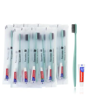 Disposable Toothbrushes with Toothpaste Pack of 200 Green Individually Wrapped Disposable Travel Toothbrushes Kit in Bulk for Homeless Nursing Home Hotel Charity