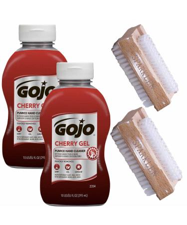 SPARKLEN. GOJO Cherry Gel Pumice Hand Cleaner Heavy Duty Cleaner Cherry Scented Scrub  2 Bottles 10 OZ each  Total of 20 Oz.  with 2 compatible Wooden Nail Brushes