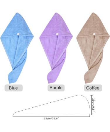 Fodofodo 3 Pack Microfiber Hair Towel Set - Quick Drying Turban Wrap for Women - Super Absorbent & Soft - Blue, Purple, Brown - Buy Online on GoSupps.com
