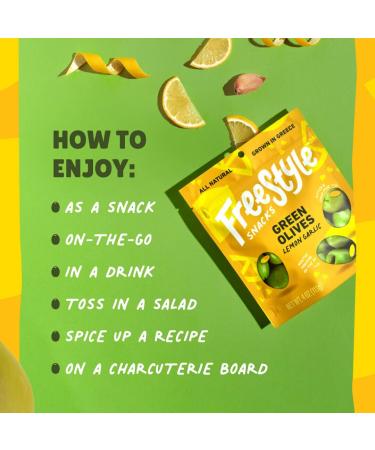 Fresh Greek Pitted Green Olives Snack Pack - All Natural Jumbo-Sized Olives, Lemon Garlic Flavor, Non-GMO, Paleo & Keto Friendly, Low Calorie - 4oz (3 Pack) - Buy Online on GoSupps.com