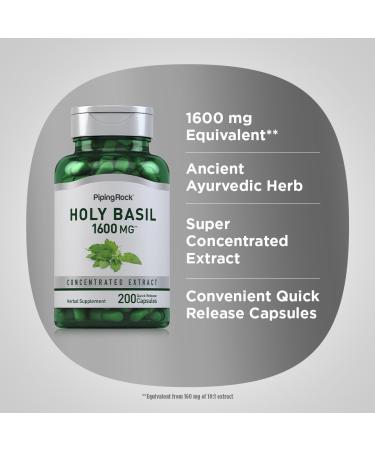 Piping Rock Holy Basil Capsules | 200 Pills | Herb Leaf Extract | Supplement for Women and Men | Ocimum Tenuiflorum | Non-GMO Gluten Free - Buy Online on GoSupps.com