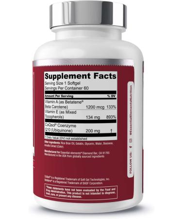 CoQ10 Heart Brain & Vascular Support | 200mg Patented Formula - Essential Elements | High Absorption - 60 Softgels - Buy Online on GoSupps.com