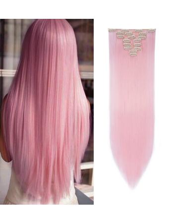 Clip in Hair Extensions 8Pcs 26inch Long Straight for Full Head 18 Clips Synthetic Hairpiece Extension -Light Pink 26 Inch Straight #Light Pink