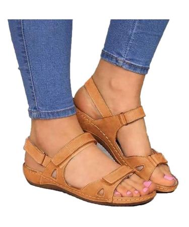 Sandals women's fashion flat sandals Premium-comfort orthopedic sandals slipproofs breathable open toe ladies summer hiking sandals for outdoor sports beach travel flip-flops red 36 Bruin 39 EU