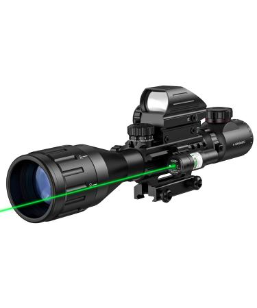 MidTen 4-16x50 Tactical Rifle Scope Dual Illuminated Optics & Rangefinder Illuminated Reflex Sight 4 Holographic Reticle Red/Green Dot Sight & IIIA/2MW Laser Sight Green 4-16x50