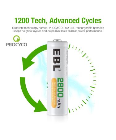 EBL Rechargeable AA Batteries 1.2V 2800mAh Precharged Ni-MH Pack of 8 for Long-lasting Power | International Shipping Available - Buy Online on GoSupps.com