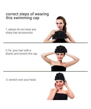 Haofy Retro Vintage Floral Bath Cap for Women - Waterproof Swimming Cap for Long Hair - Stylish Black Design - Buy Online on GoSupps.com