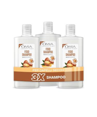 Omia Omia Fisio Eco Bio Shampoo with Moroccan Argan Oil for Dry Hair Nourishing and Restructuring Shampoo for Frequent Washing Silicone-Free and SLES 3 x 200 ml Bottles