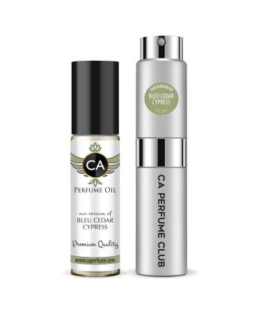 CA Perfume Duo Impression of Bleu Cedar Cypress For Women & Men Sprayer + Body Oil Roll-On Bottles 0.27 Fl Oz+0.33 Fl Oz