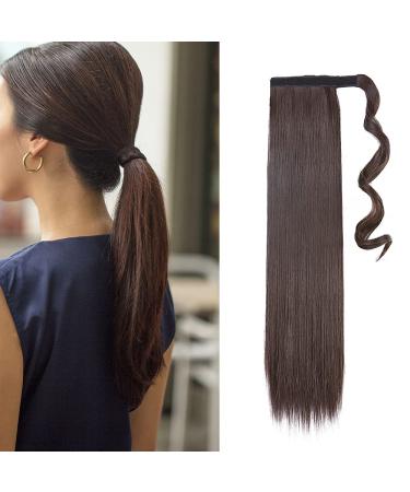 Ponytail Clip in Ponytail Braid Extension Hairpiece Hair Extension Hair Piece straight like real hair 55cm Dark Brown