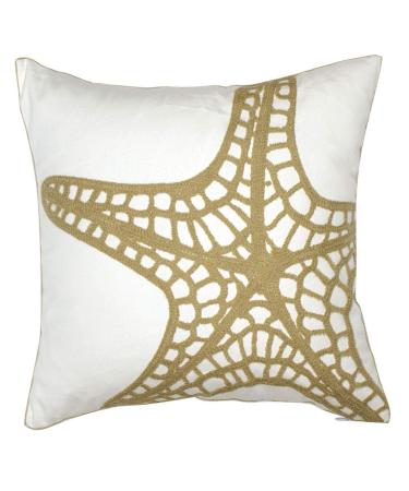 DECOPOW Embroidered Nautical Decor Pillow Cover Square 18 Inches Decorative Canvas Pillow Cover for Nautical Style Deco by (Wheat-Starfish)