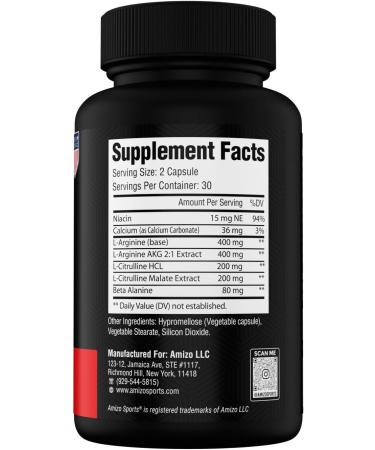 Amizo Nitric Oxide Supplements for Men L-Arginine & L-Citrulline Malate 1280 Mg Nitric Oxide Booster for Muscle Growth & Blood Flow 60 Veggie Caps - Buy Online on GoSupps.com