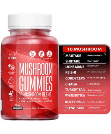 KOSRE Mushroom Gummies 60 Blend Powerful Mushroom Complex 2500mg Brain Booster Immune & Energy Support Premium Mushroom Supplement for Men & Women 60 Gummies - Buy Online on GoSupps.com