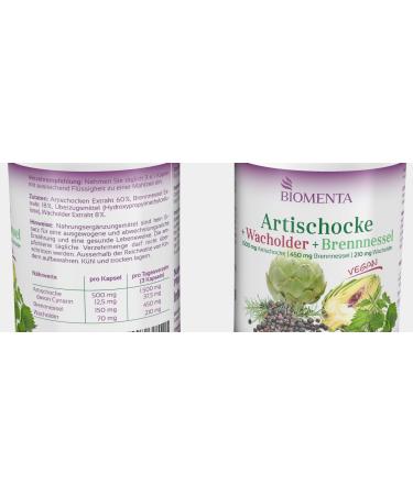 Biomenta Artichoke + Juniper + Nettle - High-Dose 180 Vegan Capsules | 1500 mg Artichoke Extract with Cynarin - Premium Quality - Buy Online on GoSupps.com