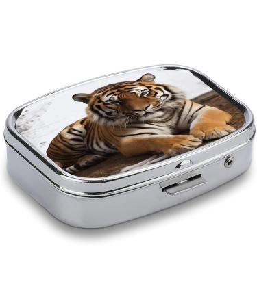 Big Tiger Print Pill Box - 2 Compartment Decorative Metal Organizer for Medicine - Portable Pocket & Purse Size - Buy Online on GoSupps.com
