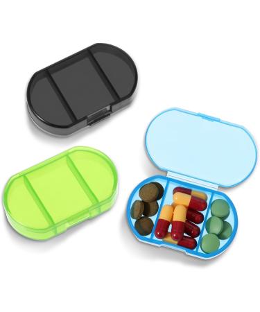 Shop WLLHYF 3 Pack Pill Organizer - Moisture Proof 3 Compartment Case for Travel & Vitamins - Green Blue Black - Ideal Fish Oil Supplement Holder - Buy Online on GoSupps.com