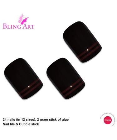 Shop False Nails Bling Art Black Red Shiny French Squoval 24 Premium Fake Nail Tips for Stunning Manicures - Buy Online on GoSupps.com