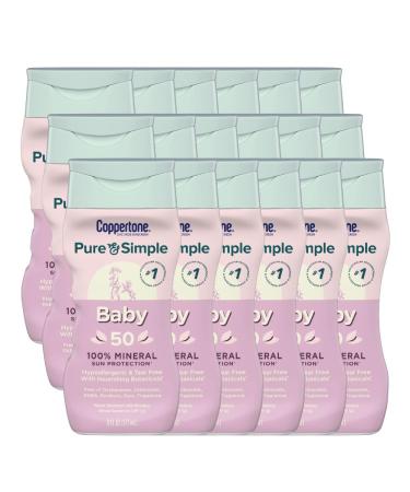 Coppertone Pure and Simple Sunscreen SPF 50 Lotion with Zinc Oxide Mineral for Babies Tear Free Water Resistant Broad Spectrum 6 Fl Oz Bottle (Pack of 18)