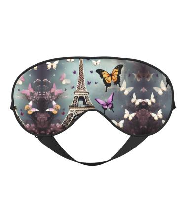Romantic Paris Butterfly Eiffel Print Unisex Sleep Mask Double-Sided Eye Mask Ideal for Sound Sleep and Skin Care Black