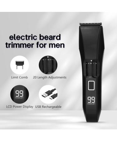 Men's Beard Trimmer - 20 Length Adjustable Stainless Steel T-Blade Cordless IPX7 Waterproof with LED Display - Buy Online on GoSupps.com