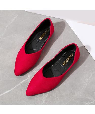 Women's Red Suede Pointed Toe Flat Casual Shoes - Size 8 - Buy Online on GoSupps.com