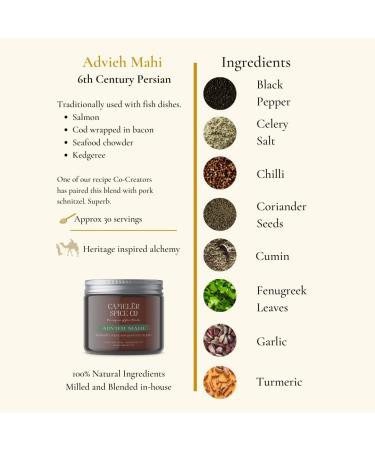 Cameler Spice Co | Advieh Mahi | Tradtional Persian Seafood Blend | 6th Century BC | Fenugreek leaf & Turmeric infused | Fish and rice seasoning | 8 Natural ingredinets | Samlon cod shrimp - Buy Online on GoSupps.com