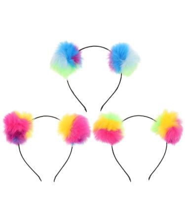 Lurrose Colorful Pom Pom Headband Bear Ears Fluffy Faux Fur Hairband Set - Buy Online on GoSupps.com