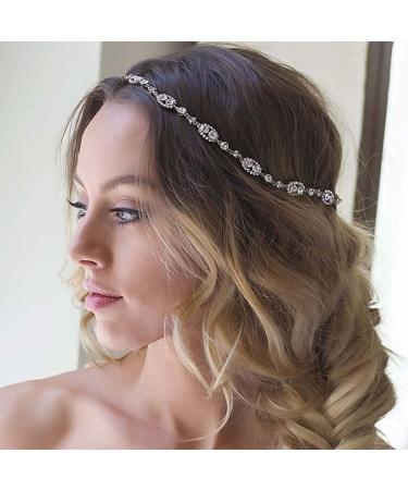 JONKY Bride Wedding Crystal Head Chain Jewelry Rhinestone Headband - Silver Bridal Headpieces for Women and Girls - Buy Online on GoSupps.com