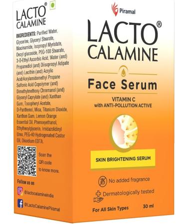 Lacto_Calamine. Vitamin C Face Serum with 98% Pure Vitamin C Complex | 30ml | Glowing Skin with Niacinamide | Vitamin C Serum For Dark Spots Reduction & Moisturization | Pollushield Vitamin E B3 & B5 - Buy Online on GoSupps.com